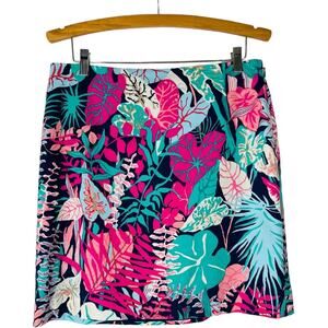 Talbots blue pink floral tropical preppy office stretchy midi skirt 12P